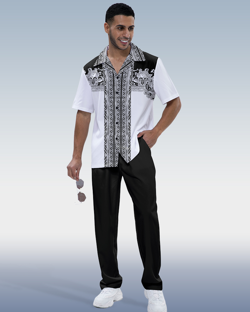 Black Embroidered Print Design 2-Piece Walking Set