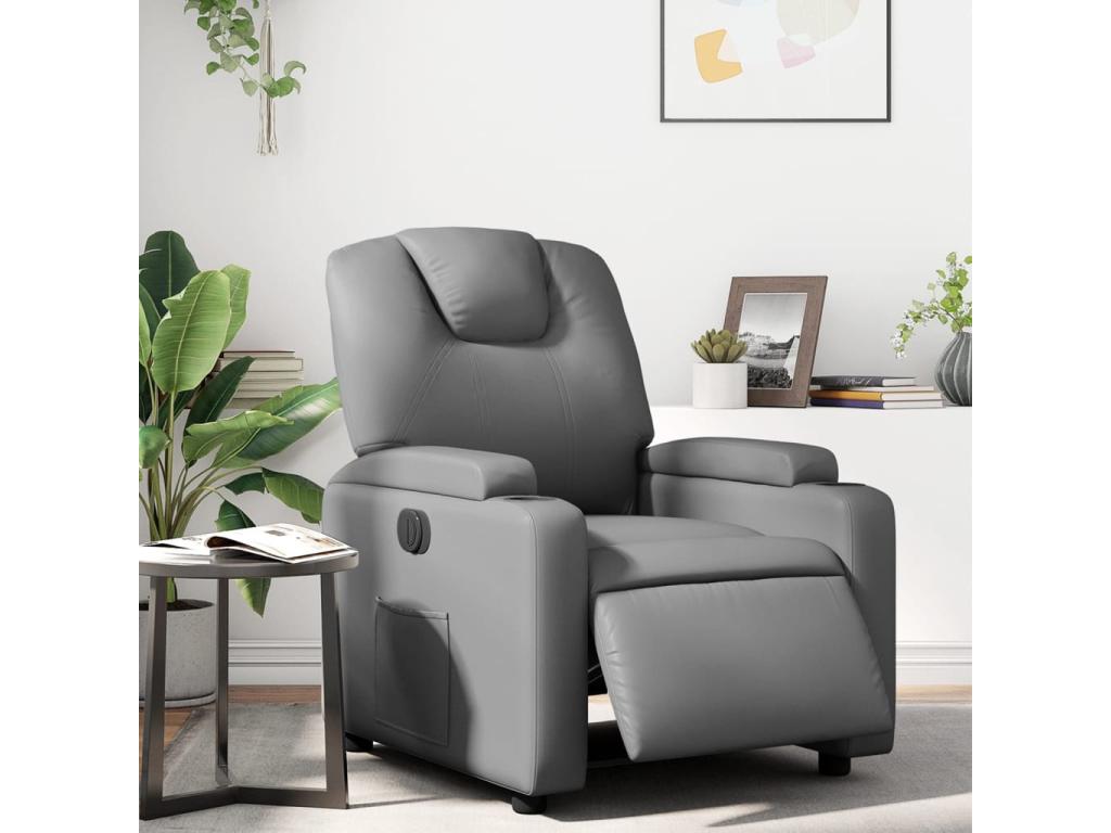 Sillón reclinable eléctrico de cuero sintético gris