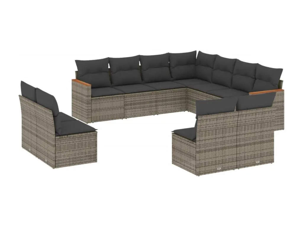 Set de sofás de jardín 11 pzas y cojines ratán sintético gris 37587KIQG