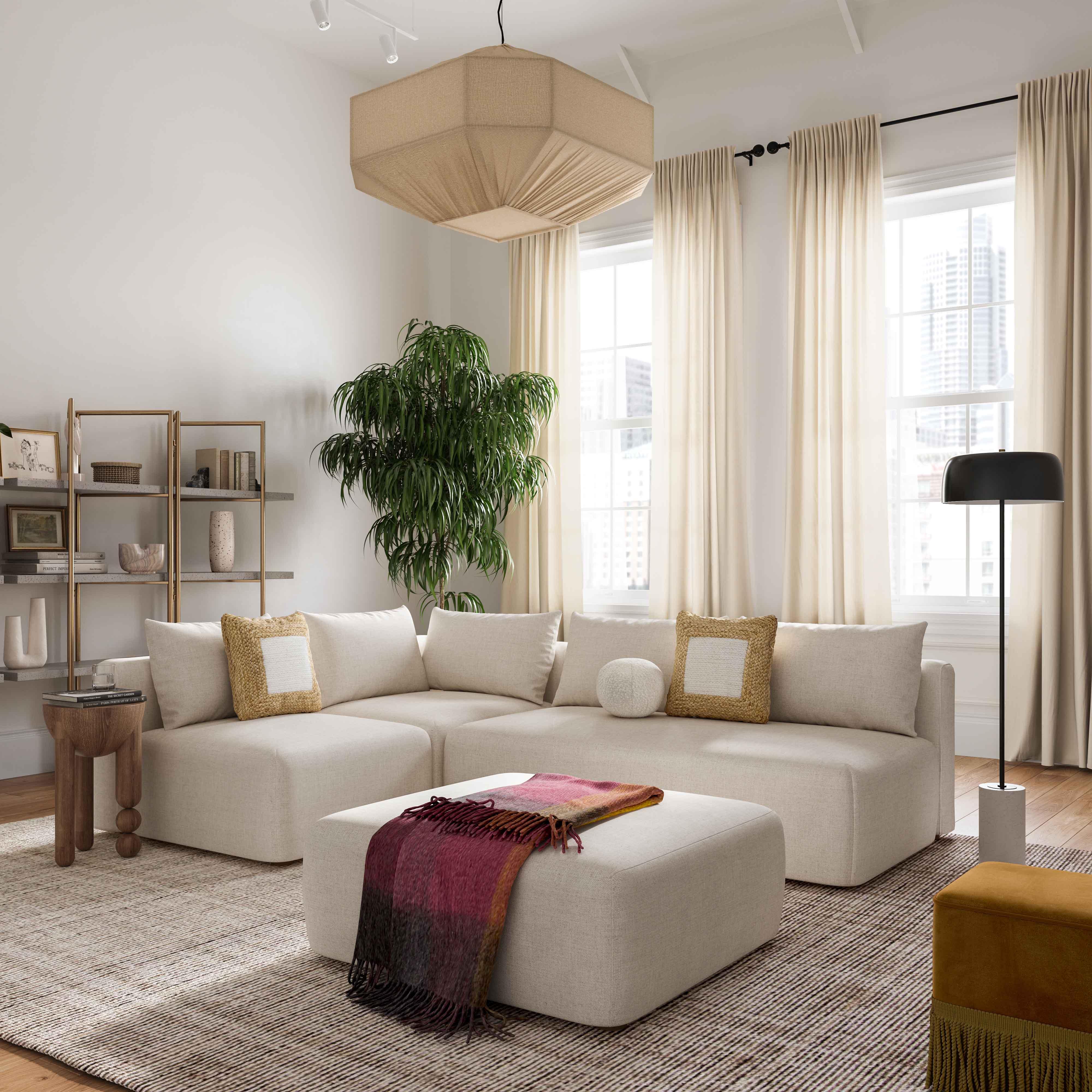 Living room with terracotta and sage green colour palette