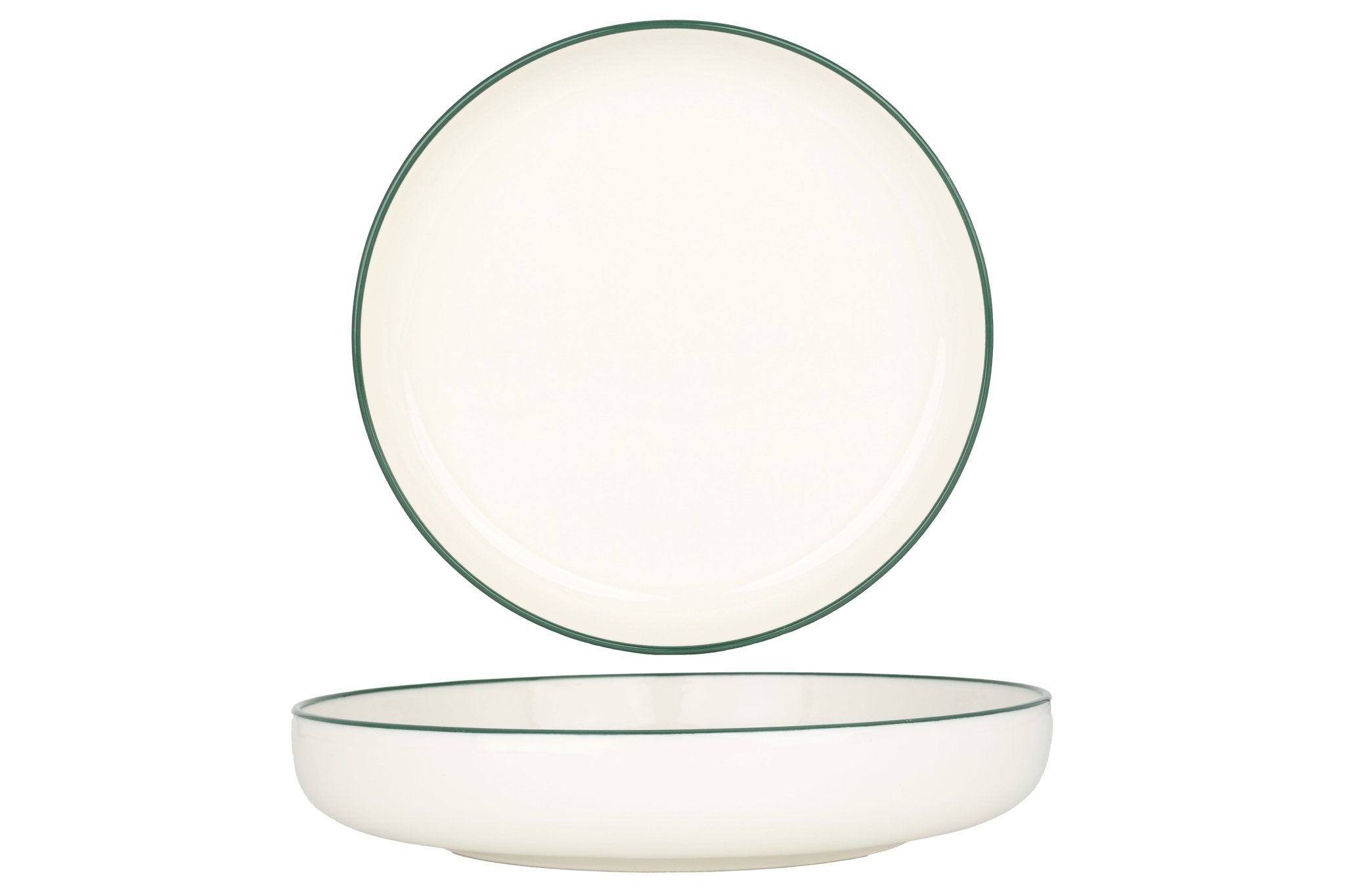 Rinart Diep bord - Green Edge - Porselein - 22 cm (800cc) - set van 6