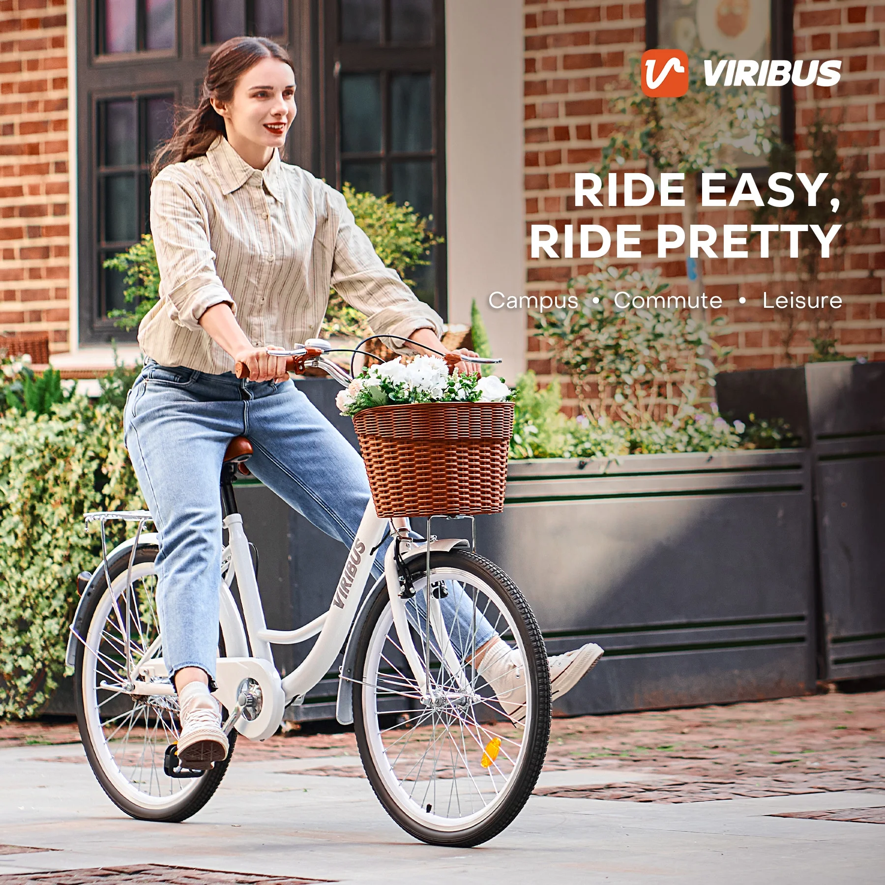 Viribus Women's Comfort Bike 24 inch Beach & City Cruiser Bicycle with Basket Rack White - Image 2