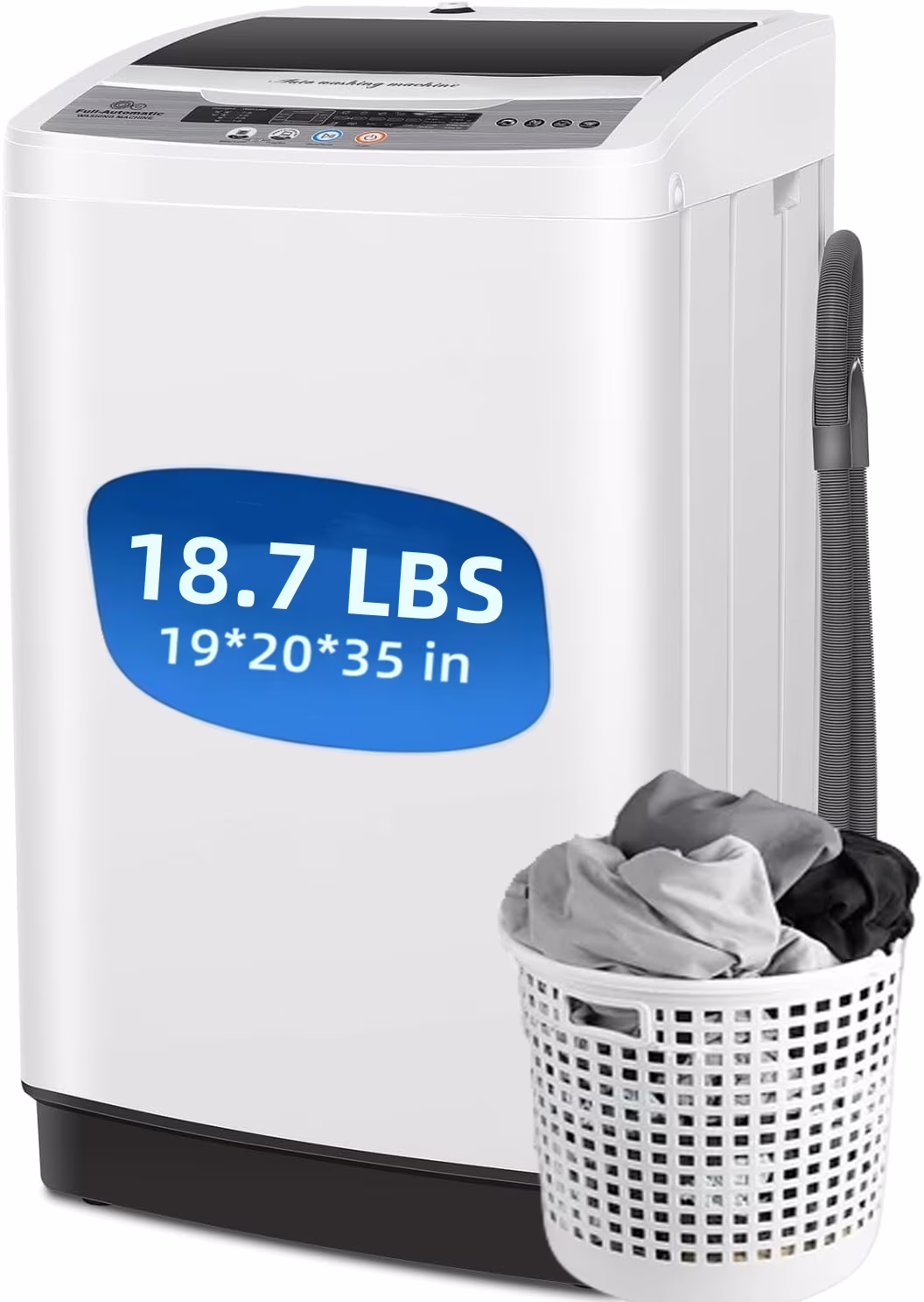 Qhomic Portable Washing Machine, 18.7 lb Full Automatic Compact 10 Programs 8 Water Levels Washer Machine with Child Lock and LED Display, Low Noise Laundry Wash for Apartments, Rvs, Dorms(18.7LBS)