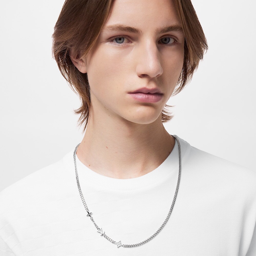 Louis Vuitton Silver Cuban Chain Monogram Necklace Mens - Original Replica Club