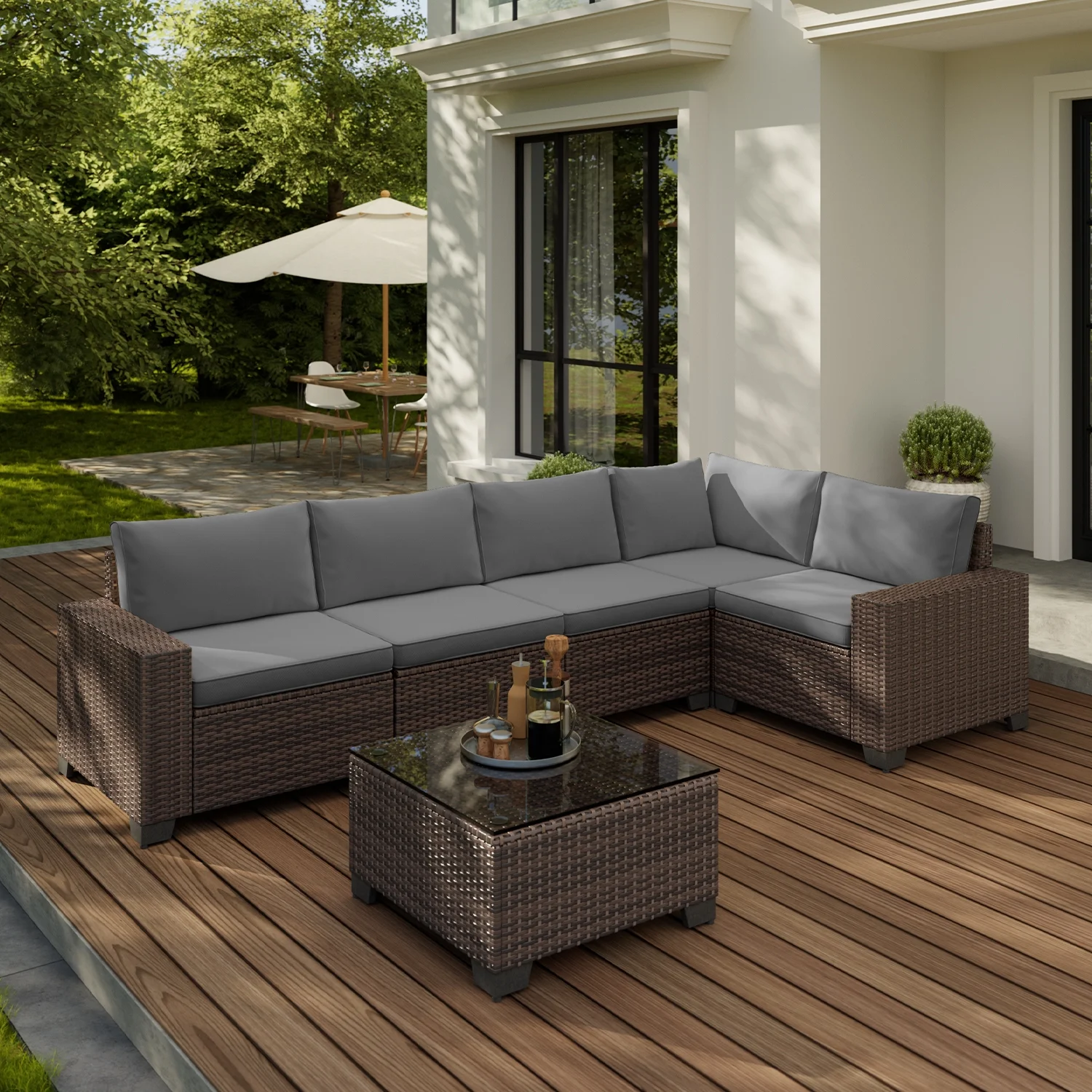 Aiho 7-Piece Rattan Patio Furniture Set , Outdoor Sectional Furniture Set for Patio, Garden, Backyard, Grey - Image 21