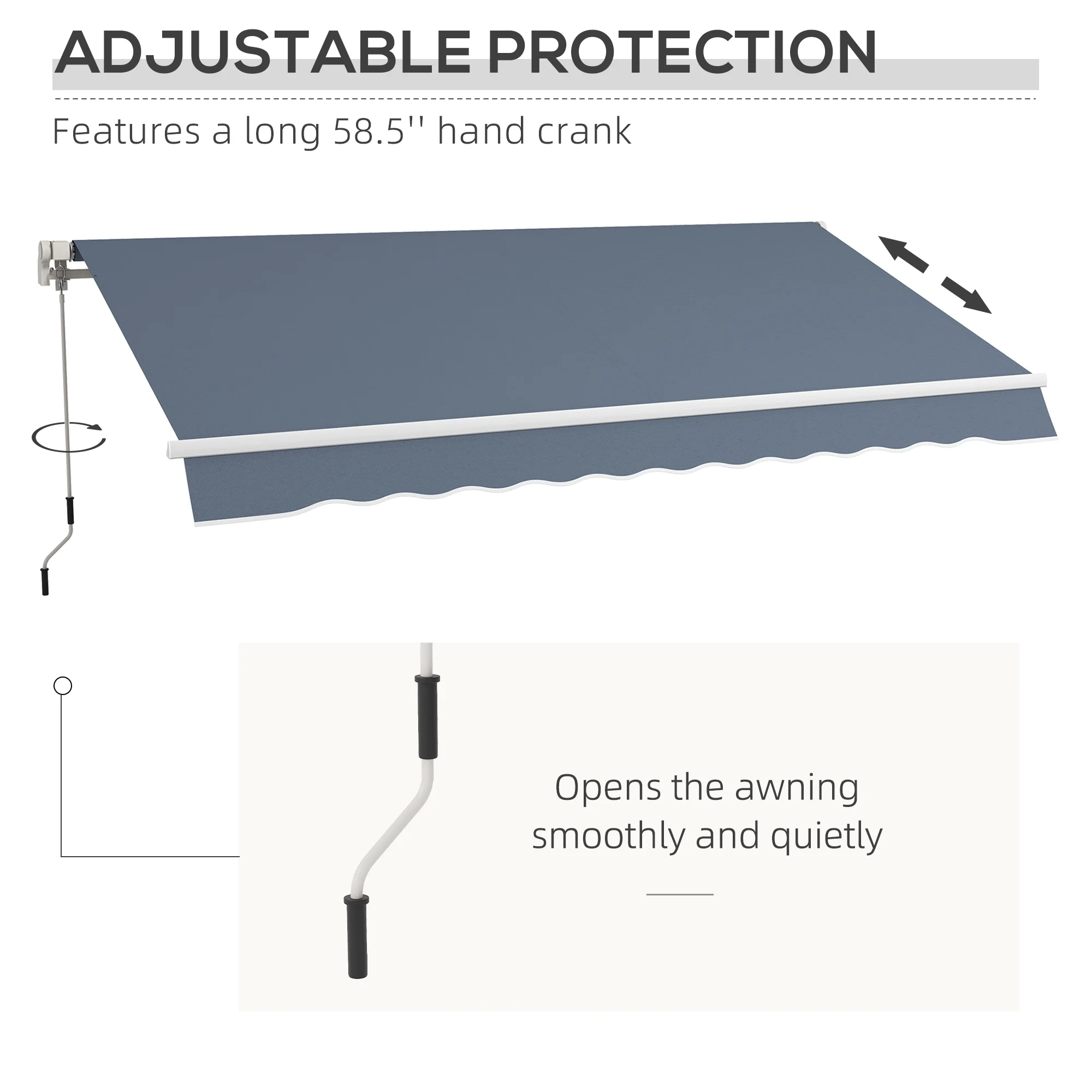 Outsunny 12' x 10' Manual Retractable Awning Outdoor Sunshade Shelter for Patio, Balcony, Yard, with Adjustable & Versatile Design, Beige and White - Image 45