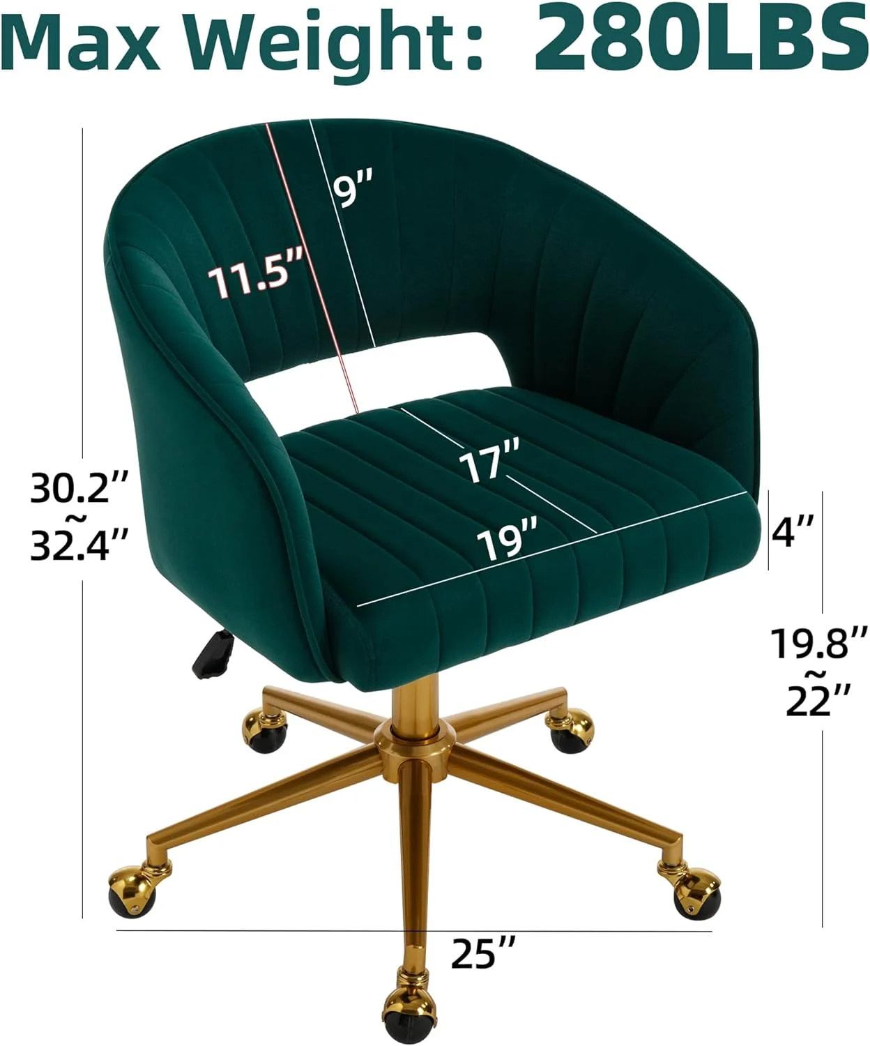 Westice Home Office Desk Chairs, Velvet Task Chair, Height Adjustable Swivel Vanity Chair with Golden Base for Vanity Study, Living Room Computer Room, Beige - Image 16
