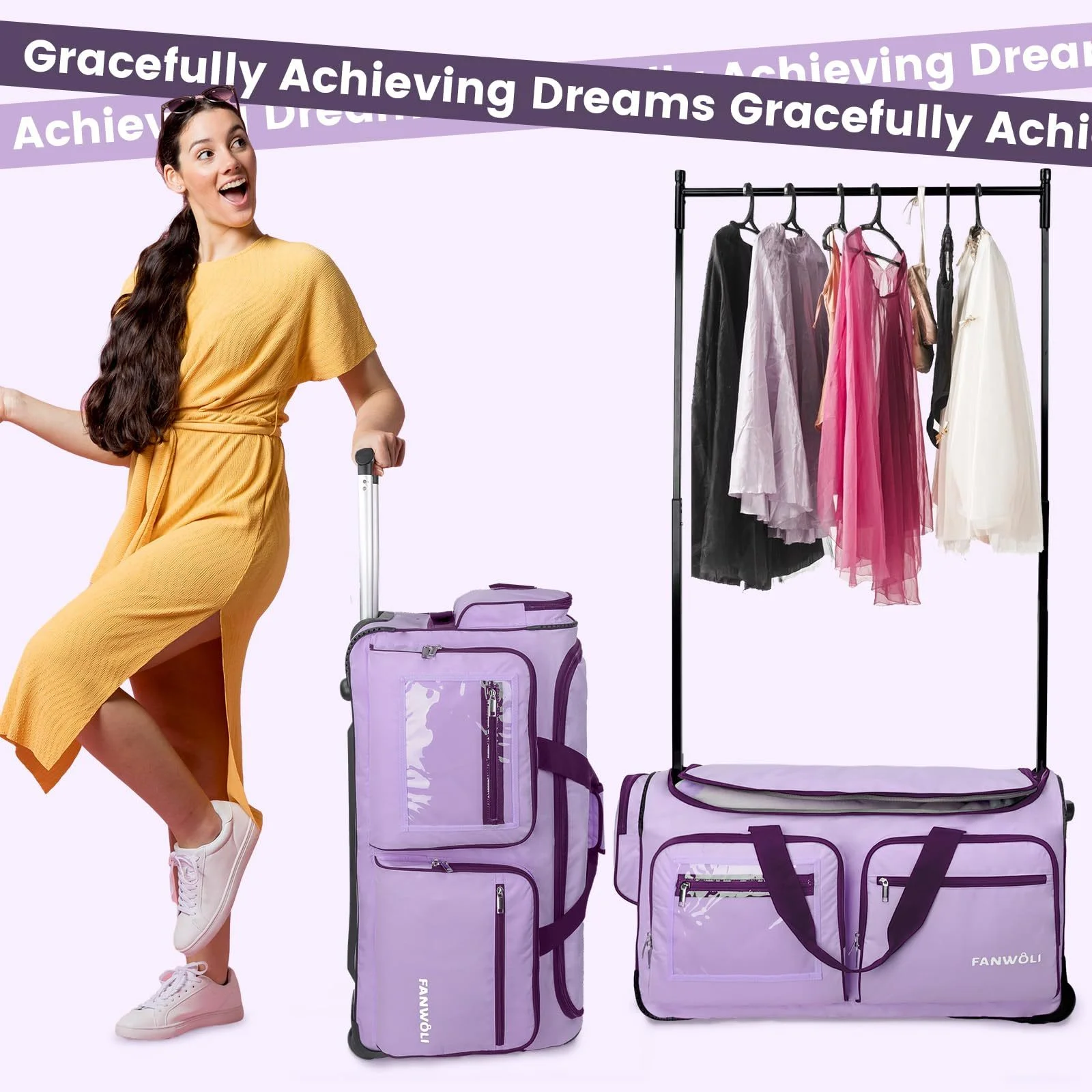 Fegat Dance Bag with Garment Rack - 28"Collapsible Rolling Competition Dance Duffle Bag Lightweight Costume Wheeled Suitcase for Dancers Shows Livestreamer Athletes - Image 24