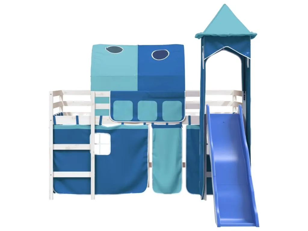 Cama altillo infantil con torre azul 90x190 cm madera maciza de pino ovb2252505