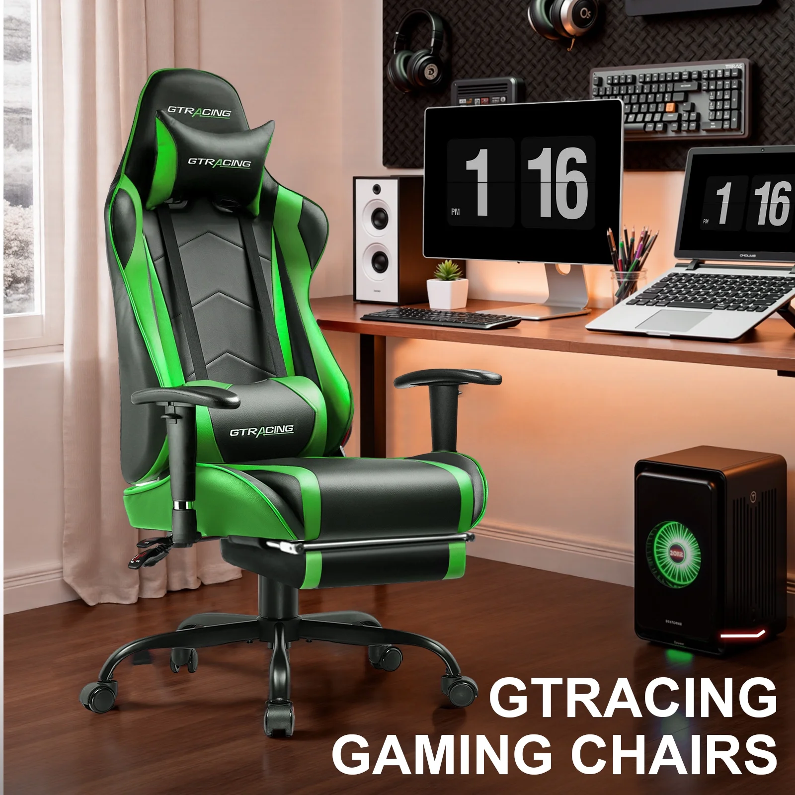 GTRACING Gaming Chair, Ergonomic Office Desk Chair with Lumbar Support, PU Leather, Footrest & Adjustable Headrest, Red - Image 27