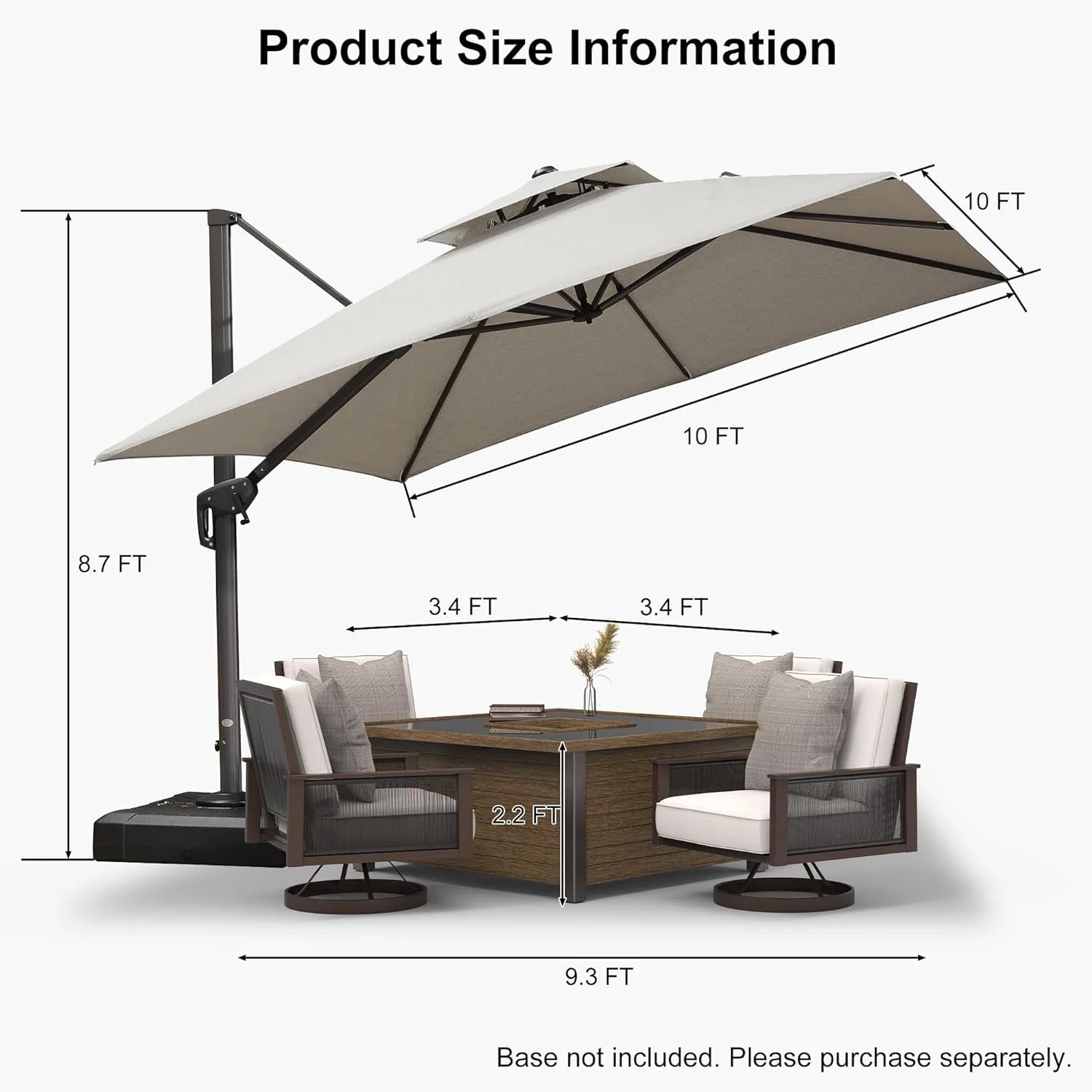PURPLE LEAF Outdoor Cantilever Umbrella 10' X 13' Rectangle Umbrella Large Patio Umbrella Windproof Heavy Duty Hanging Offset Umbrella for Garden Outdoor Pool, Dark Grey - Image 42