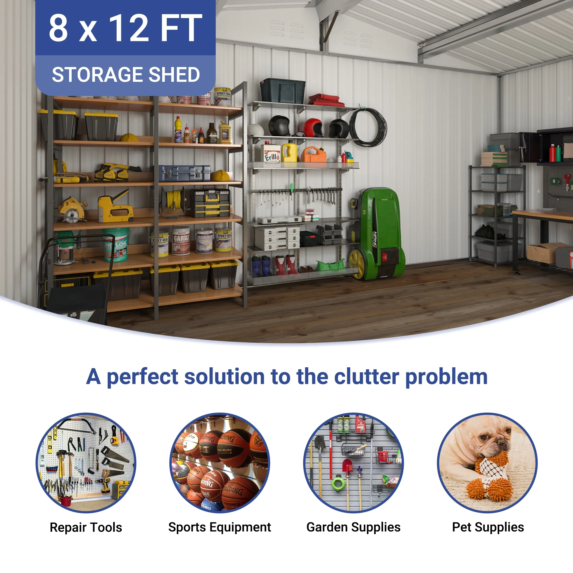 NETAJE 8x12 FT Outdoor Metal Shed with Updated Aluminum Frame, Storage Shed with Lockable Doors & Sliding Roof for Backyard, Garden, Gray - Image 2