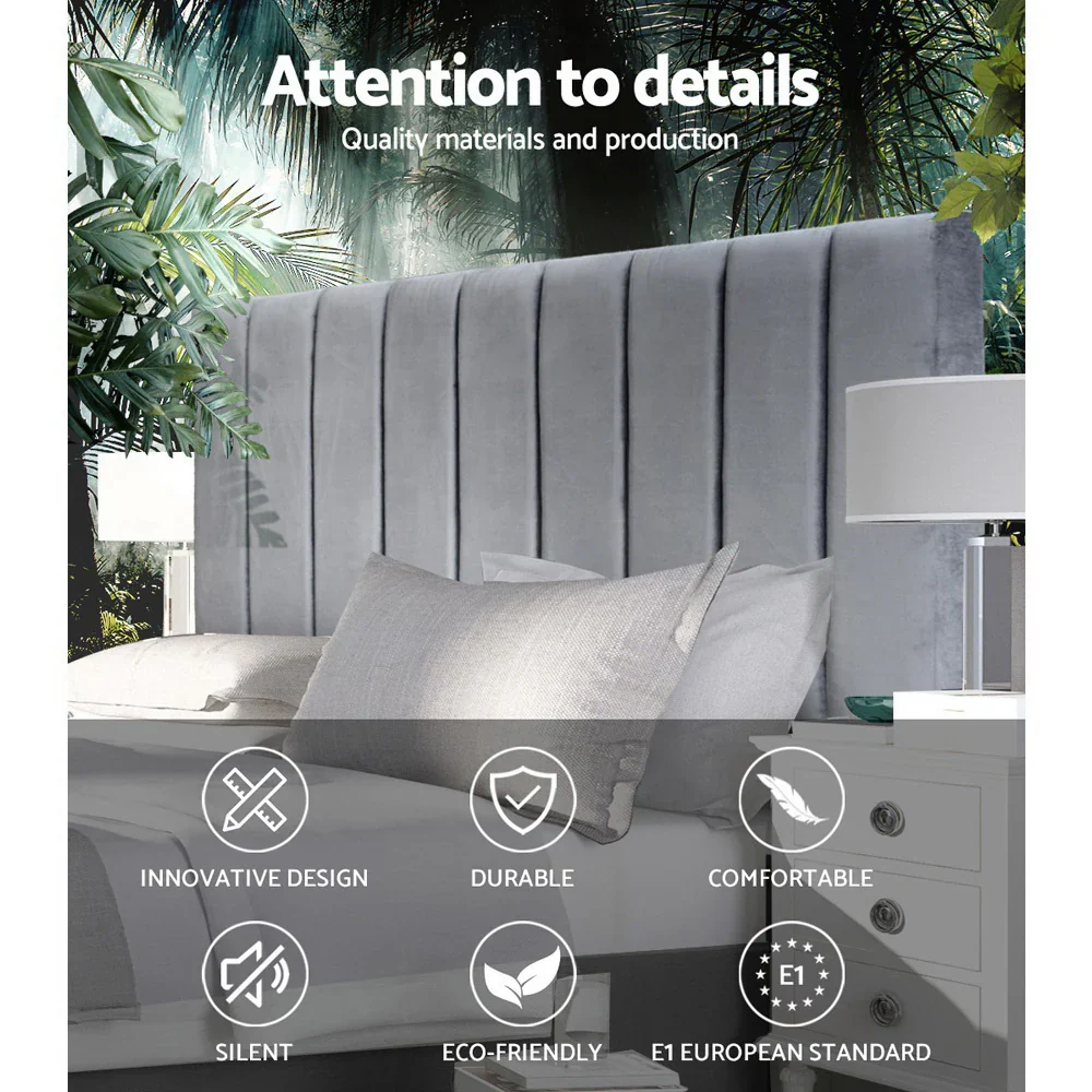 Artiss Bed Head Headboard Queen Velvet - VELA Grey