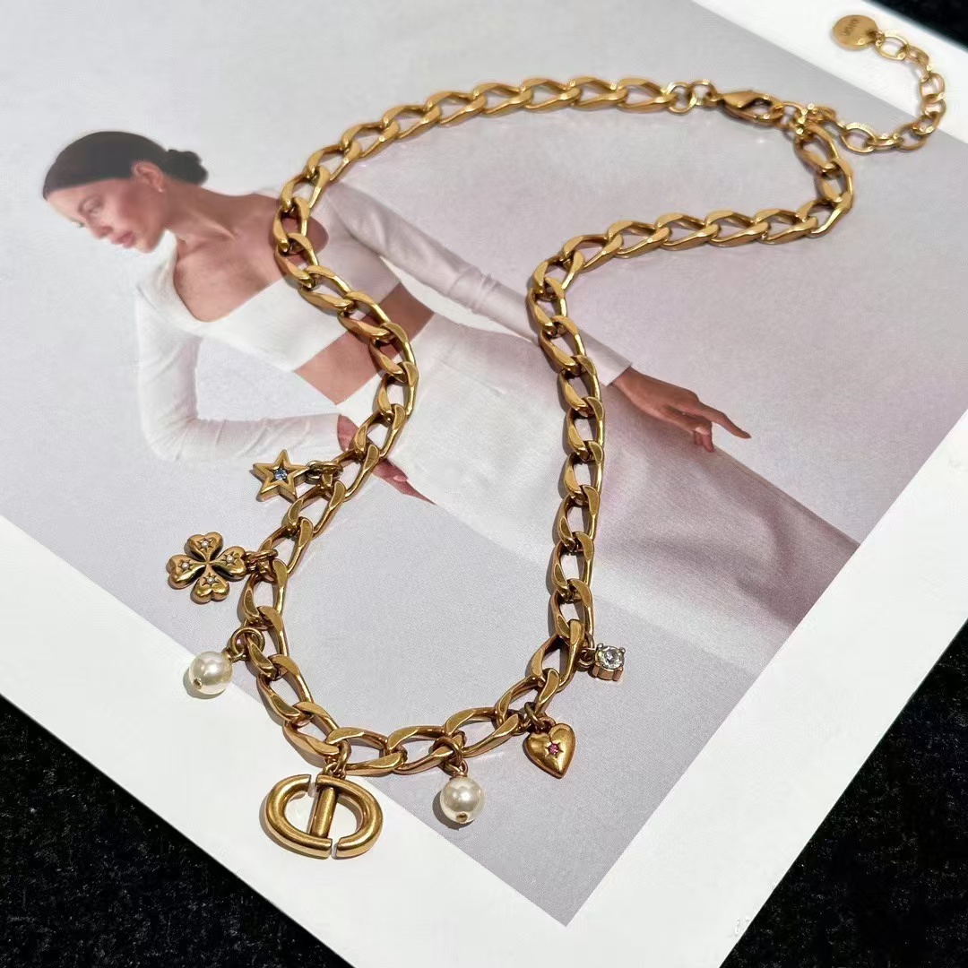 Dior Vintage Cuban Chain with Charms CD Pendant Necklace - Original Replica Club
