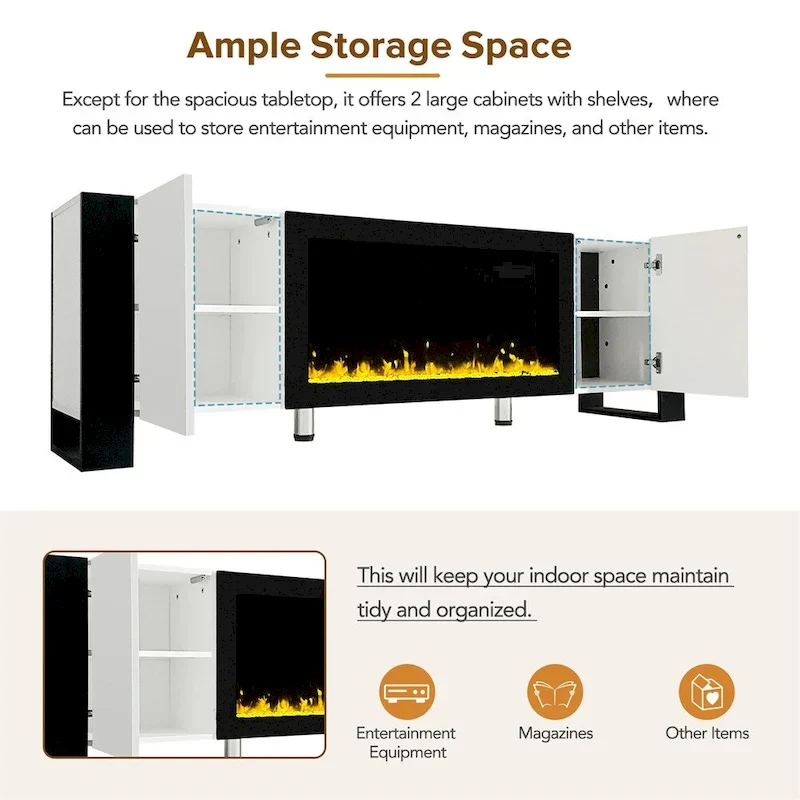 Contemporary TV Stand with Electric Fireplace - Fits TVs Up to 78 Inches