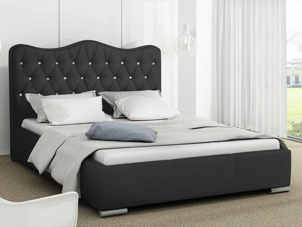 Cama Cosinor 141, doble, negro, tapiz, somieres, 160x218x100cm qny1701573
