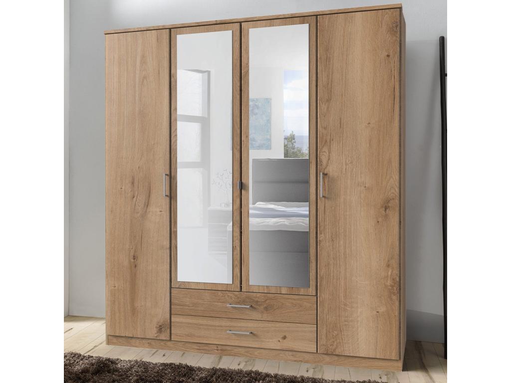 Armario 2 puertas 2 puertas espejo y 2 cajones - L179 cm