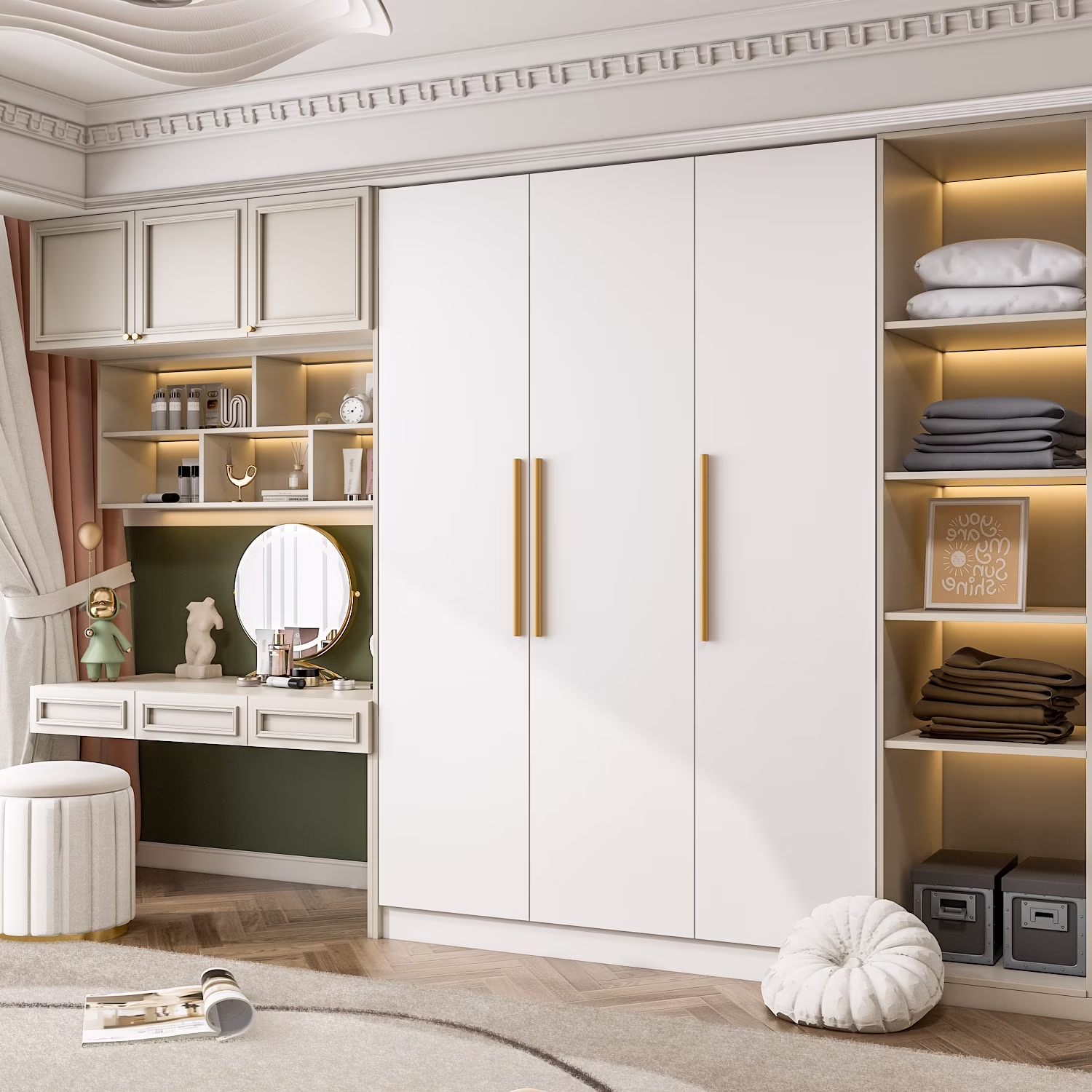 FUFUGAGA Wardrobe Armoire Wooden Closet Cabinet 6 Storage Cube and Hanging Rod White(White)