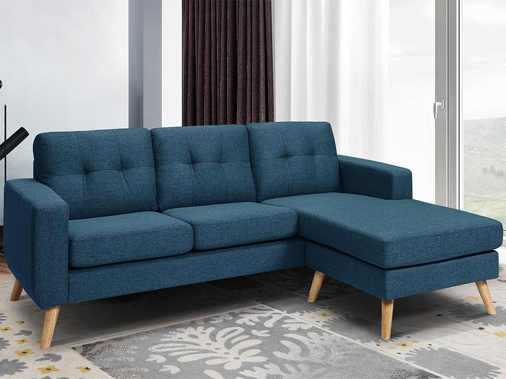 Sofá rinconera reversible de tela BARTOLOME - Azul oscuro