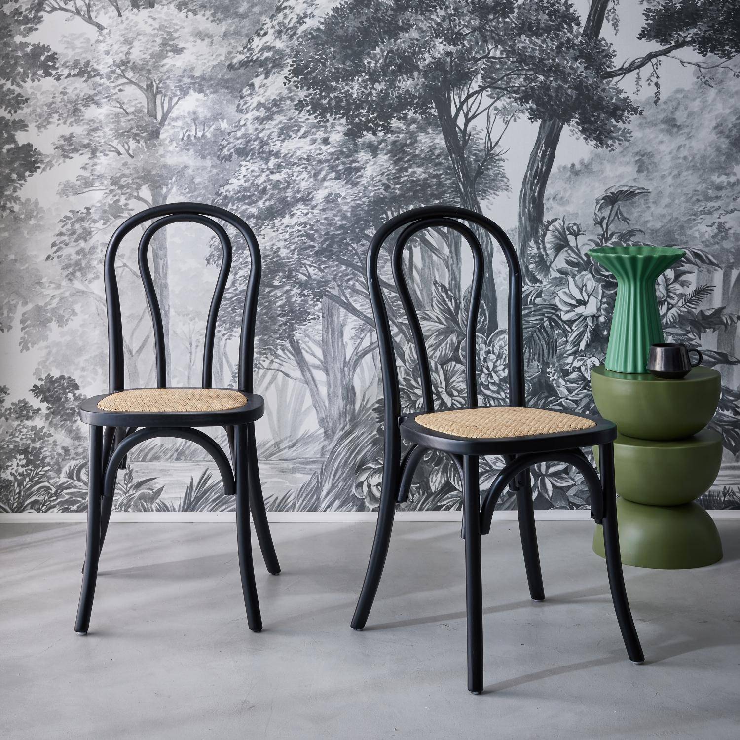 Bastille - Silla vintage de madera y ratán, set de 2
