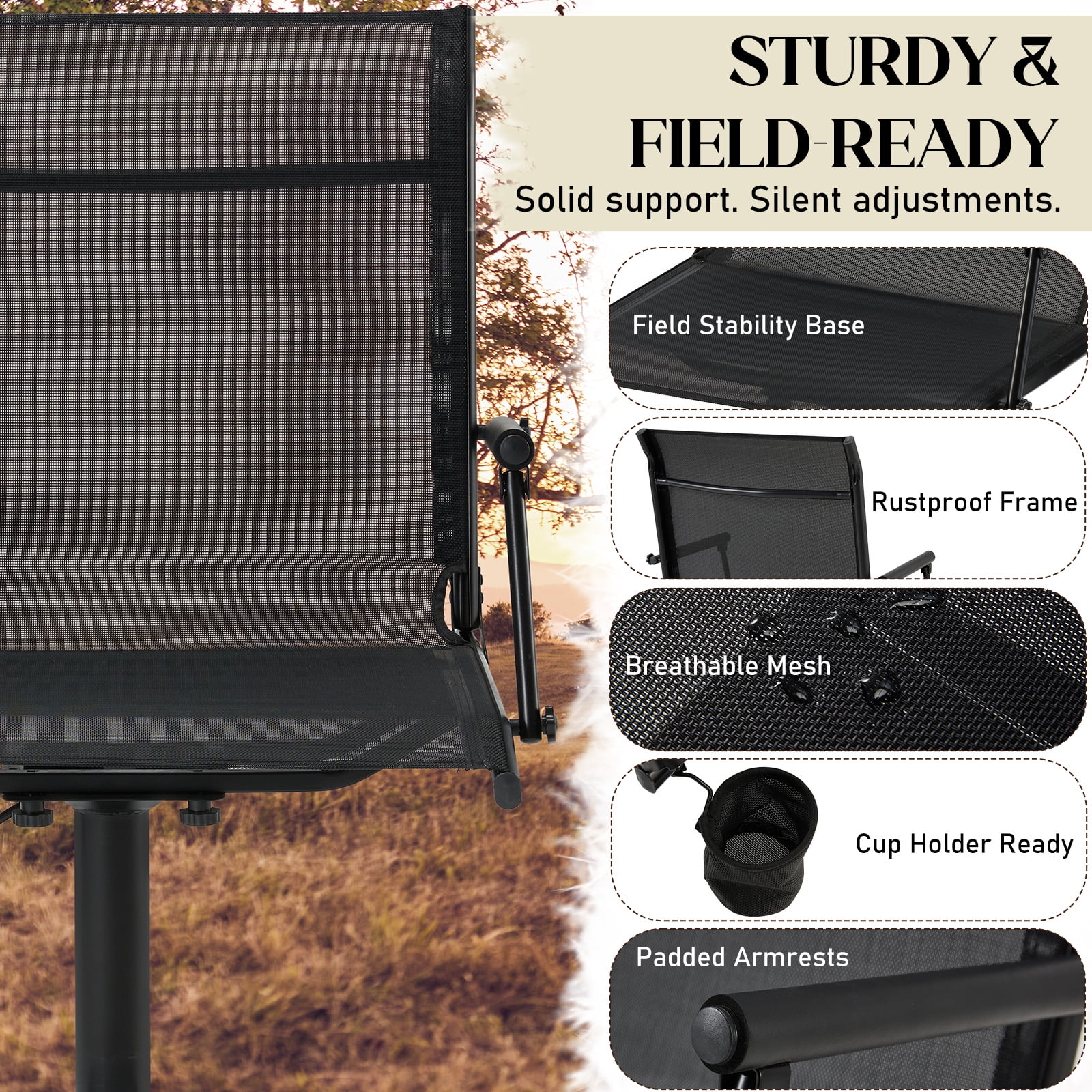 Danrelax 360- Silent Camo Hunting Blind Chair, Armrests, Side Pouch, Telescopic Legs - Image 32