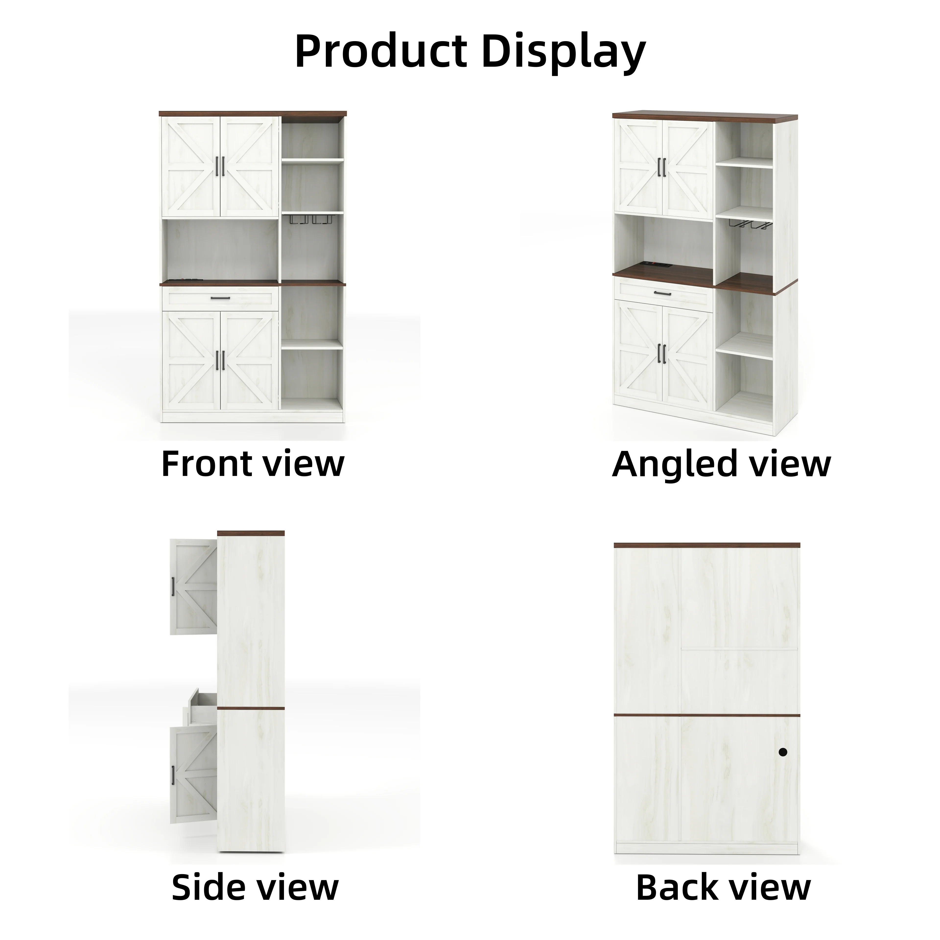 TrumanPick 61"H Large Buffet Sideboard Cabinet, TV Cabinet, Kitchen Pantry for Dining Room, Living Room, 61.3''L x 15''W x 29.8''H, White/Walnut - Image 63