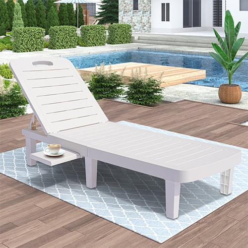 Patio Lounge Chair Set of 2, Adjustable Chaise with Side Table, Outdoor Lounger Recliner for Poolside, Patio, Backyard, Wood Texture Design | Waterproof | Easy to Assemble | Max Weight 330 lbs White - Image 2