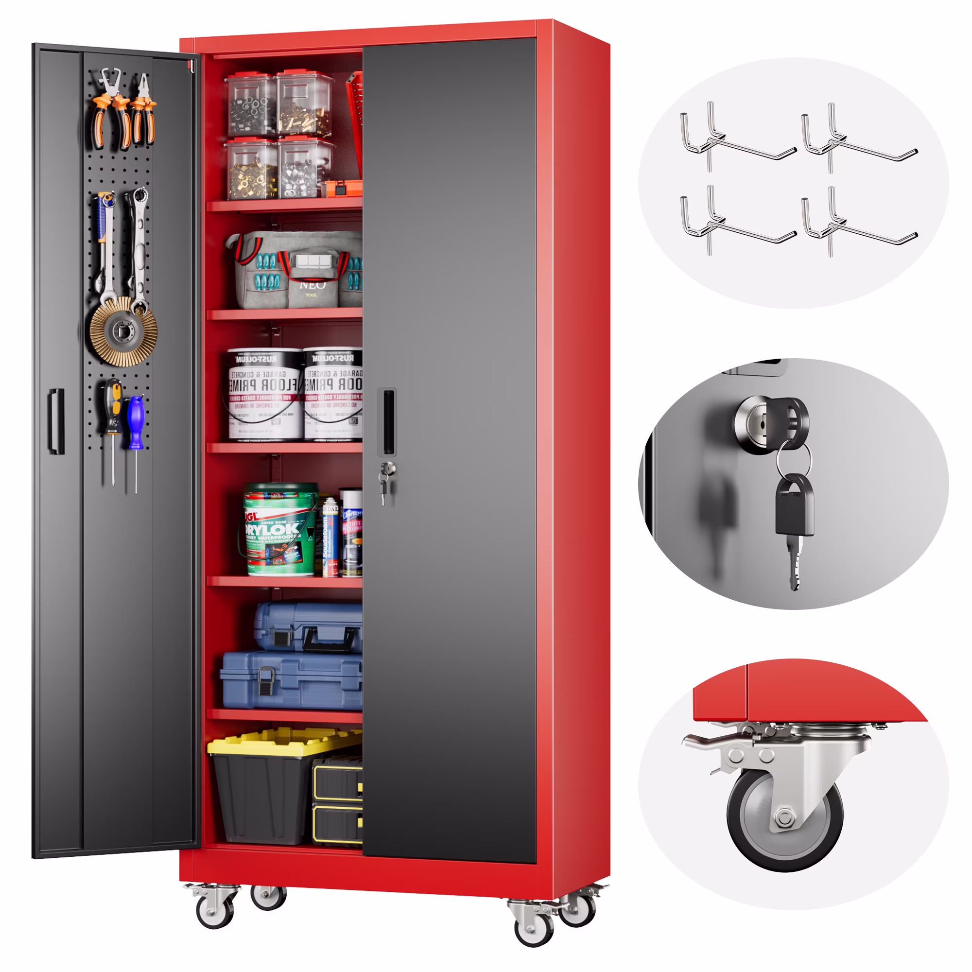 SUPEER Metal Rolling Storage Cabinets with Locking Doors and 5 Adjustable Shelves, Steel Garage Storage Cabinet for Garage, Office, Classroom, Assemble Required(Black) - Image 7