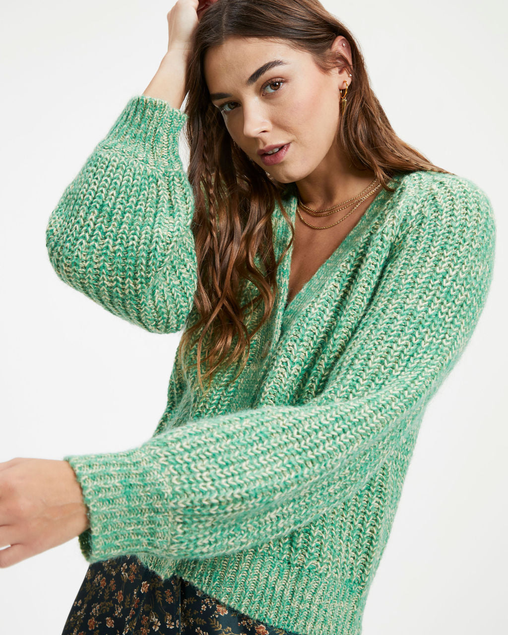 Ireland Knit Balloon Sleeve Cardigan - Green - Se7enfashion