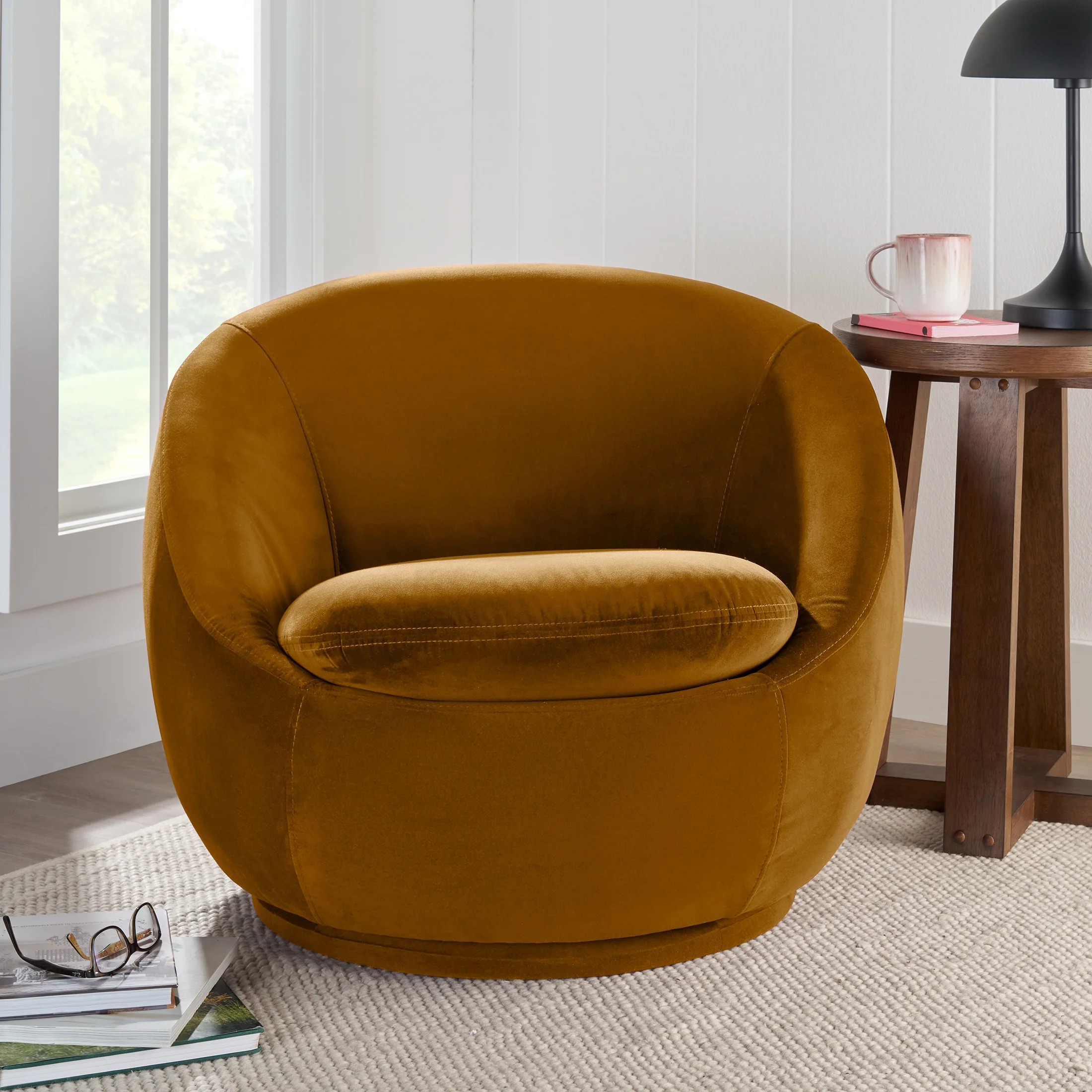 Better Homes & Gardens Mira Swivel Accent Chair, Cream Shearling - Image 42