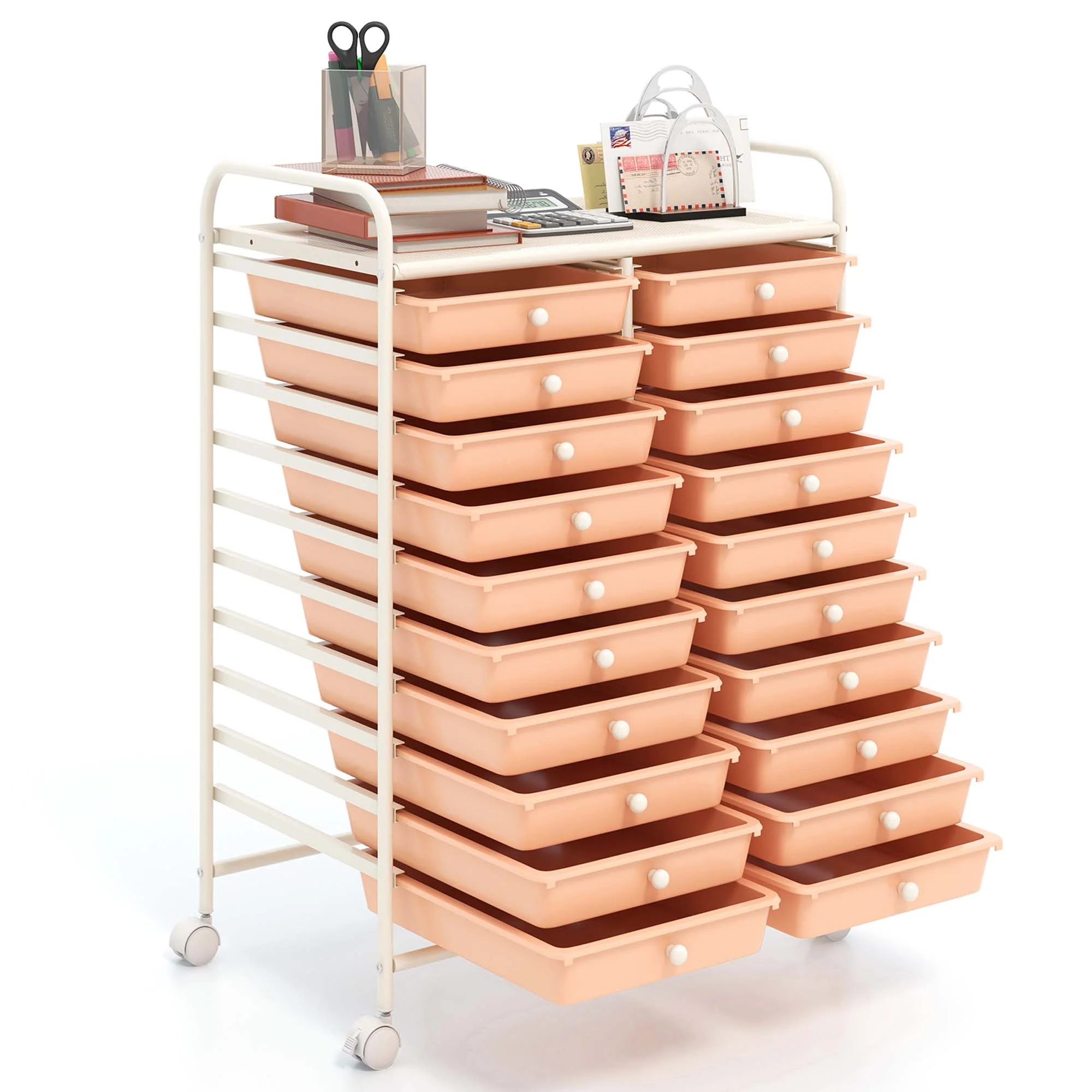 Costway 20 Drawer Rolling Storage Cart Tools Scrapbook Paper Office School Organizer Yellow - Image 109