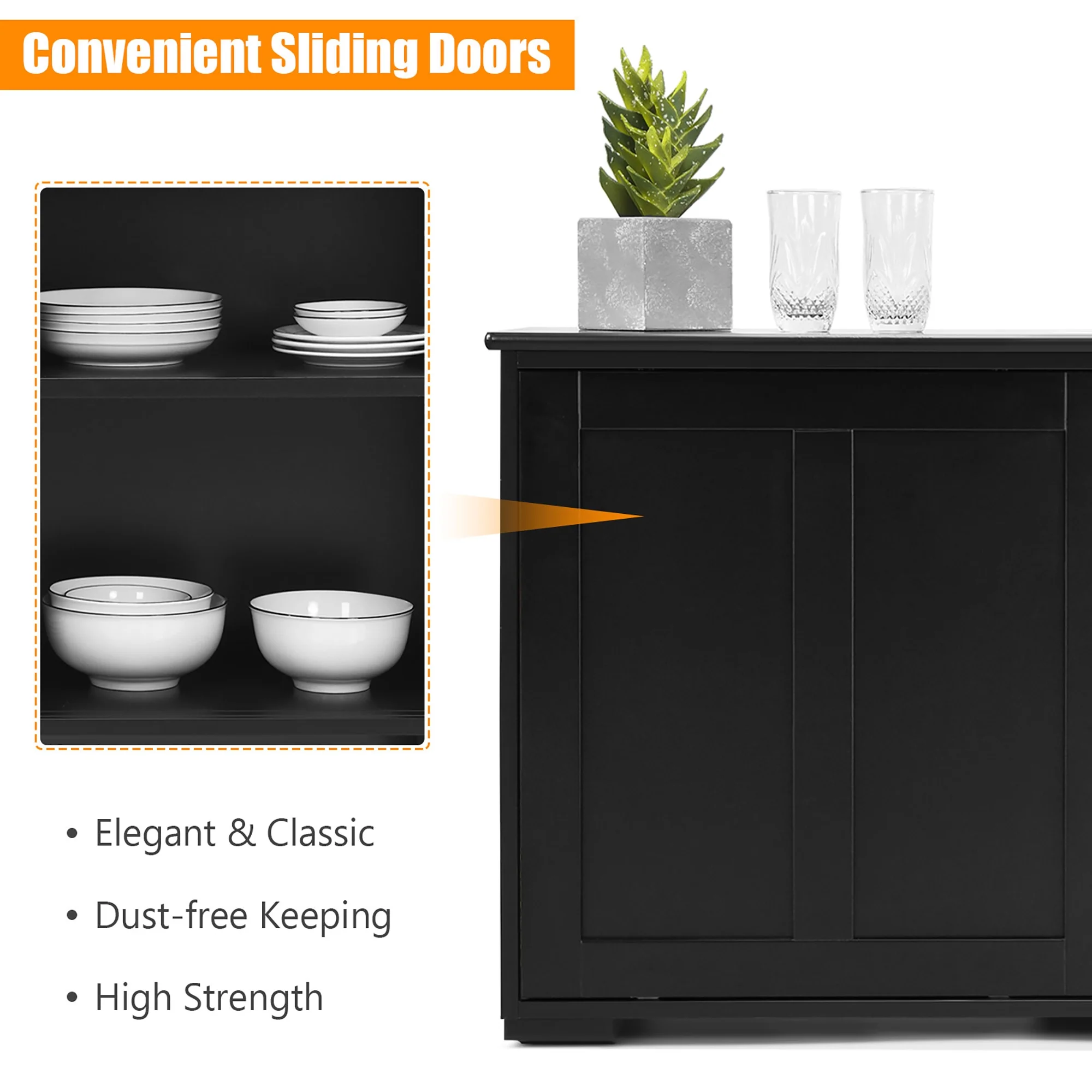 Costway Kitchen Storage Cabinet Sideboard Buffet Cupboard Wood Sliding Door Pantry White - Image 29