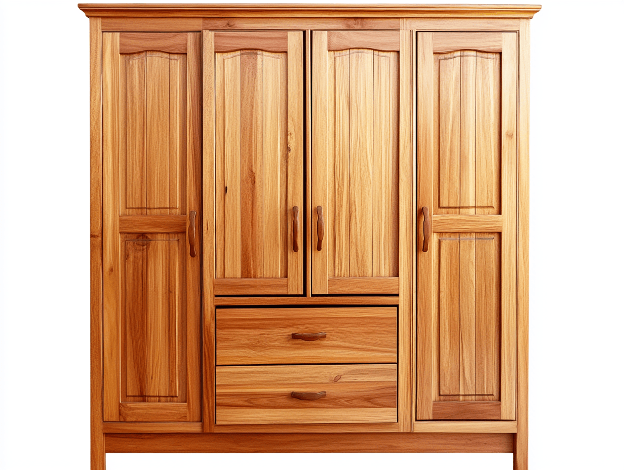 Armario de madera maciza con 4 puertas y 2 cajones para dormitorio clásico