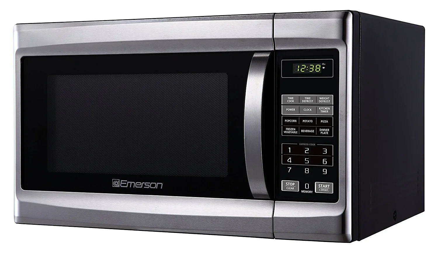 Emerson 1.3 Cu Ft 1000 Watt, Touch Control Microwave Oven, Stainless Steel/Black, MW1338SB