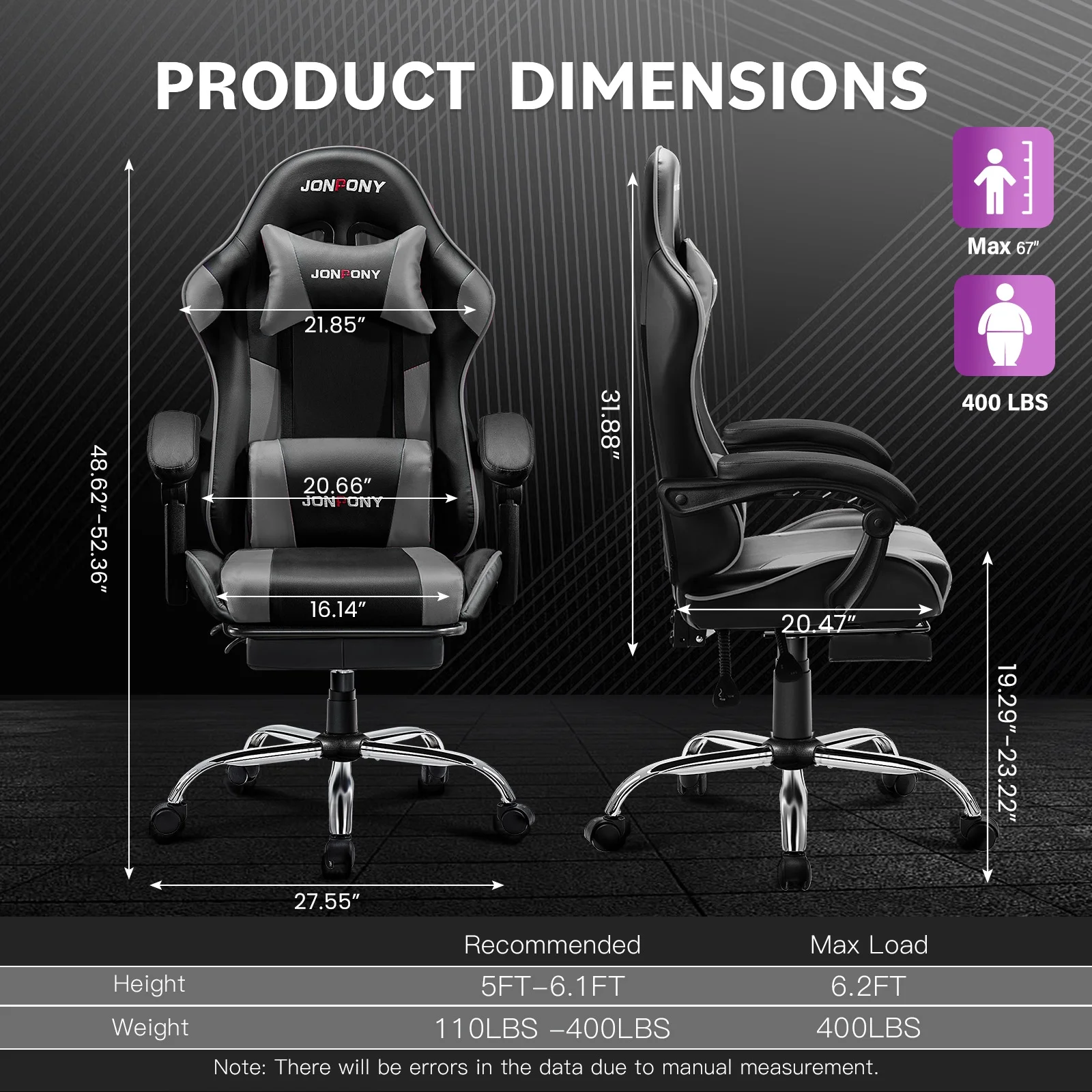 JONPONY Big and Tall 500LBS Gaming Chair, Ergonomic Design, Gamer Chair PU Leather with Footrest and Lumbar Support, High Back Office Chair Support 8 Hours Long Sitting,Red Computer Chair,Red - Image 25