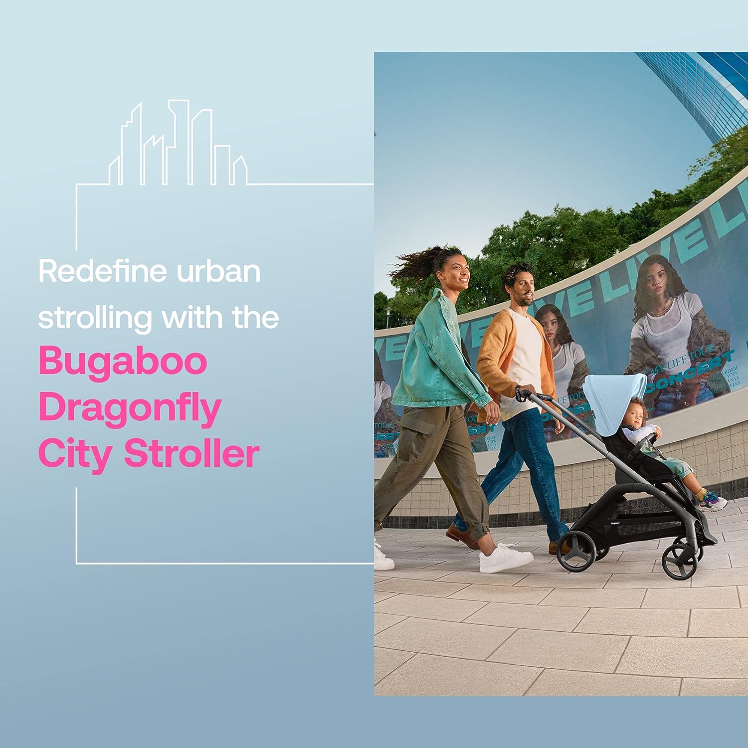 Bugaboo Dragonfly City Stroller, Lightweight Compact Baby Stroller with One Hand Easy Fold in Any Position, Full Suspension, XL Underseat Basket, Black Chassis and Forest Green Sun Canopy