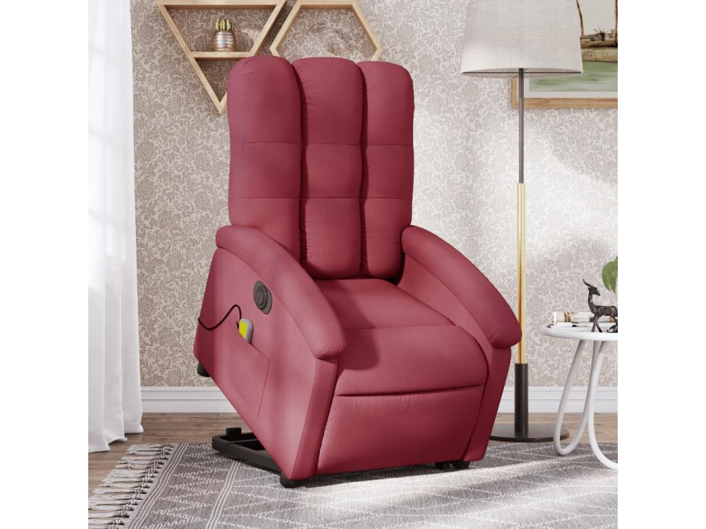 Sillón de masaje elevable eléctrico tela rojo tinto