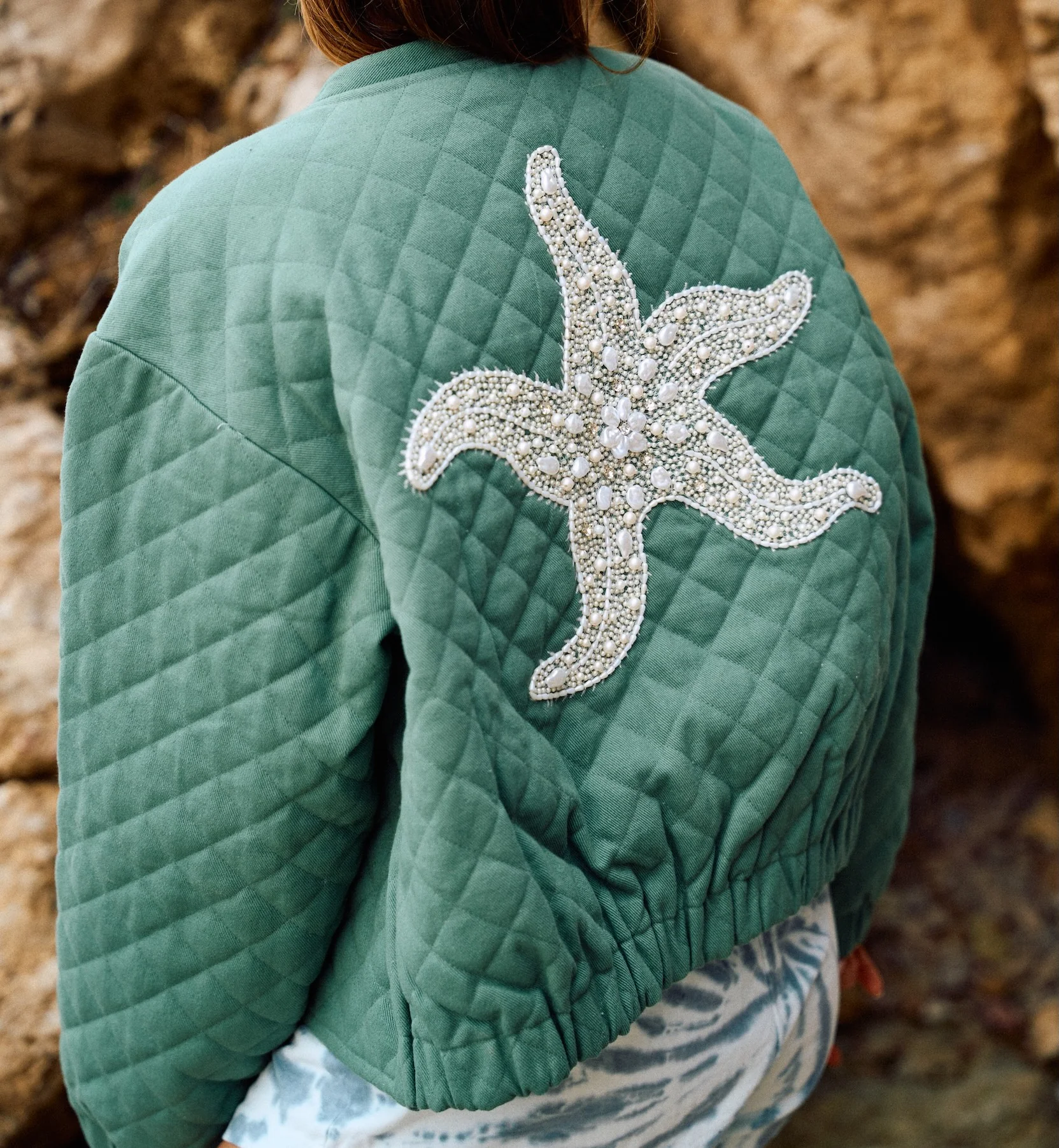 Stella Marina Oversized Cropped Quilted Jacket