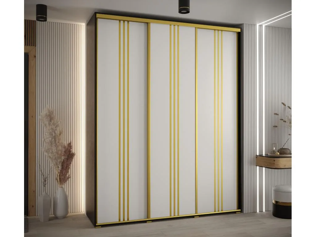ARMARIO Lluesmahome 6 DE PUERTAS CORREDERAS 235.2/200/60 3 puertas (Negro/Blanco/Oro) JGVJ26093