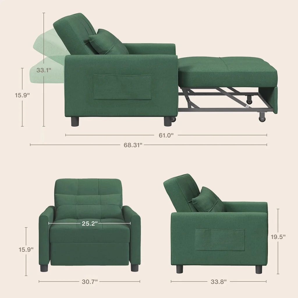 Convertible Sleeper Chair, Aiho 3-in-1 Convertible Sofa Bed Recliner Chair with Pull Out Couch - Dark Gray - Image 35