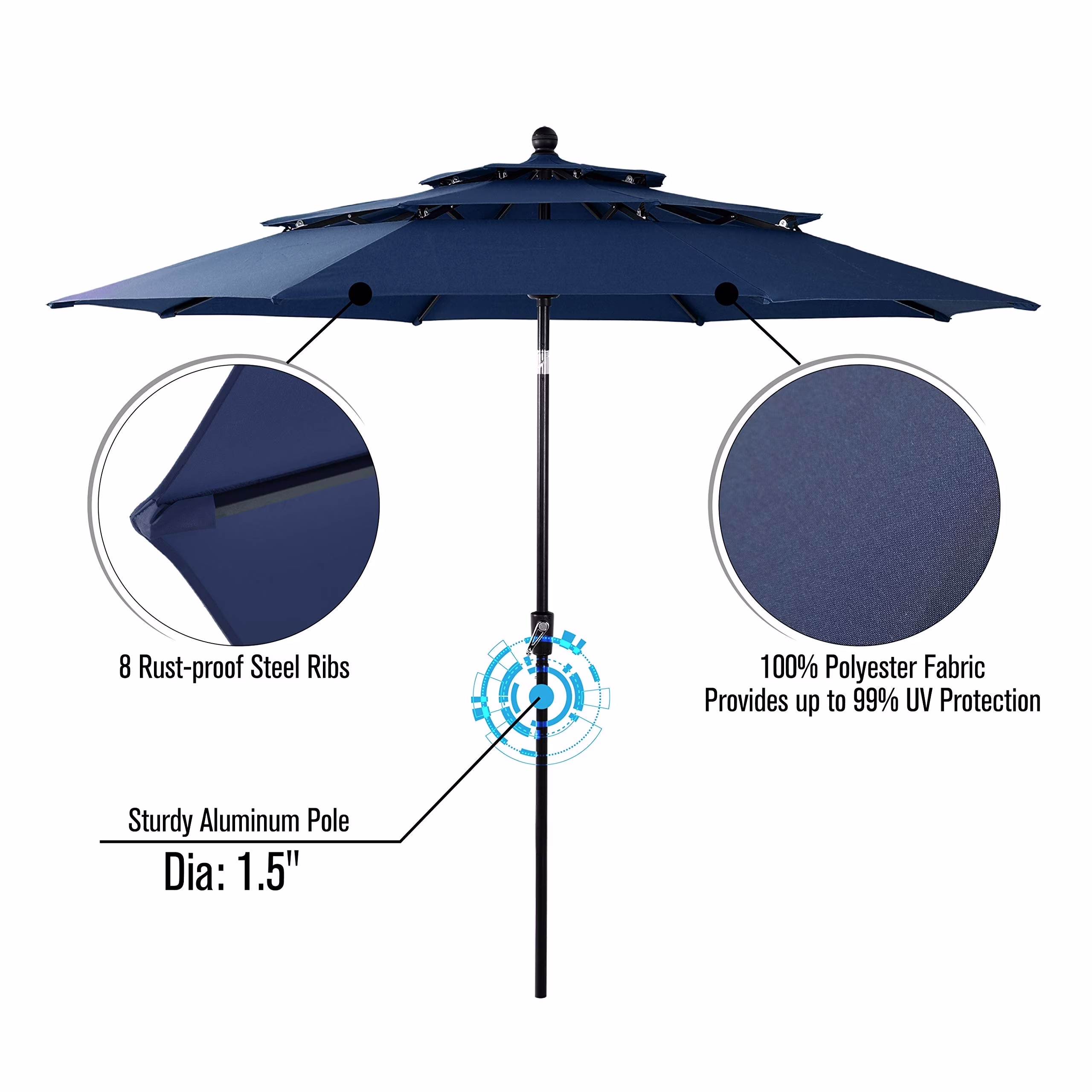 MAISON ARTS Outdoor  6-piece Patio Dining Set, 1 Square Metal table, 4 Adjustable Folding Chairs and 10ft Umbrella Red
