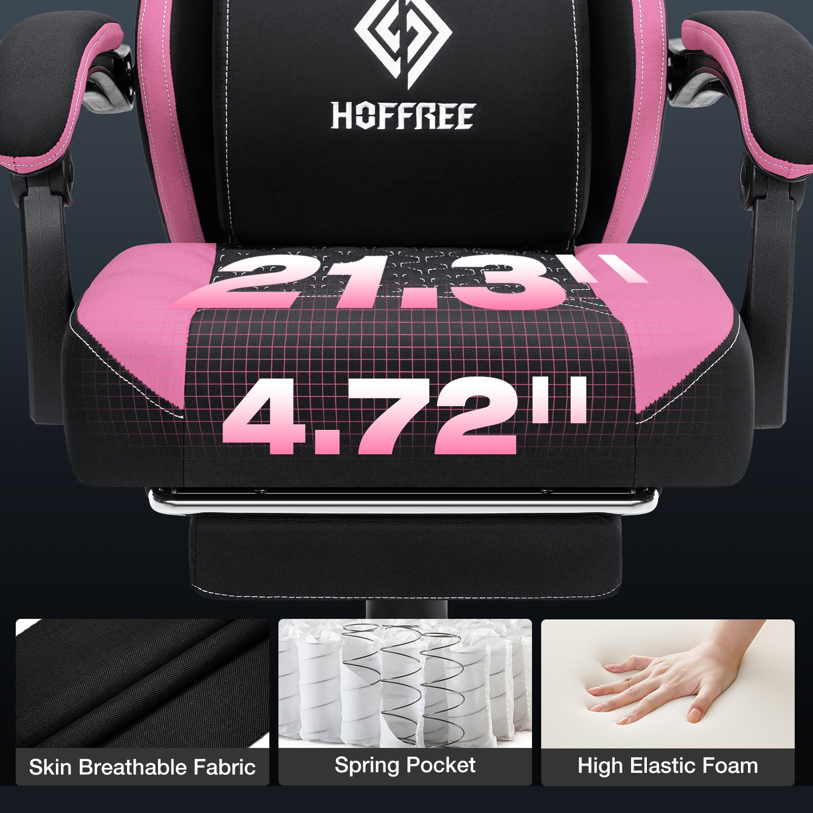 Hoffree Gaming Chair with Massage Fabric Office Chair with footrest for Adults, Ergonomic Gamer Chair with Headrest and Lumbar Support for Office Gaming, 440 LBS - Image 29