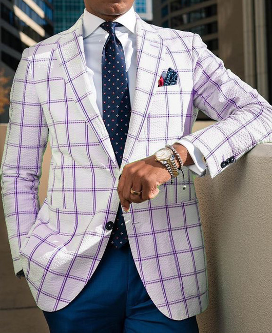 Elegant Plaid Notch Lapel Pocket Two Button Blazer