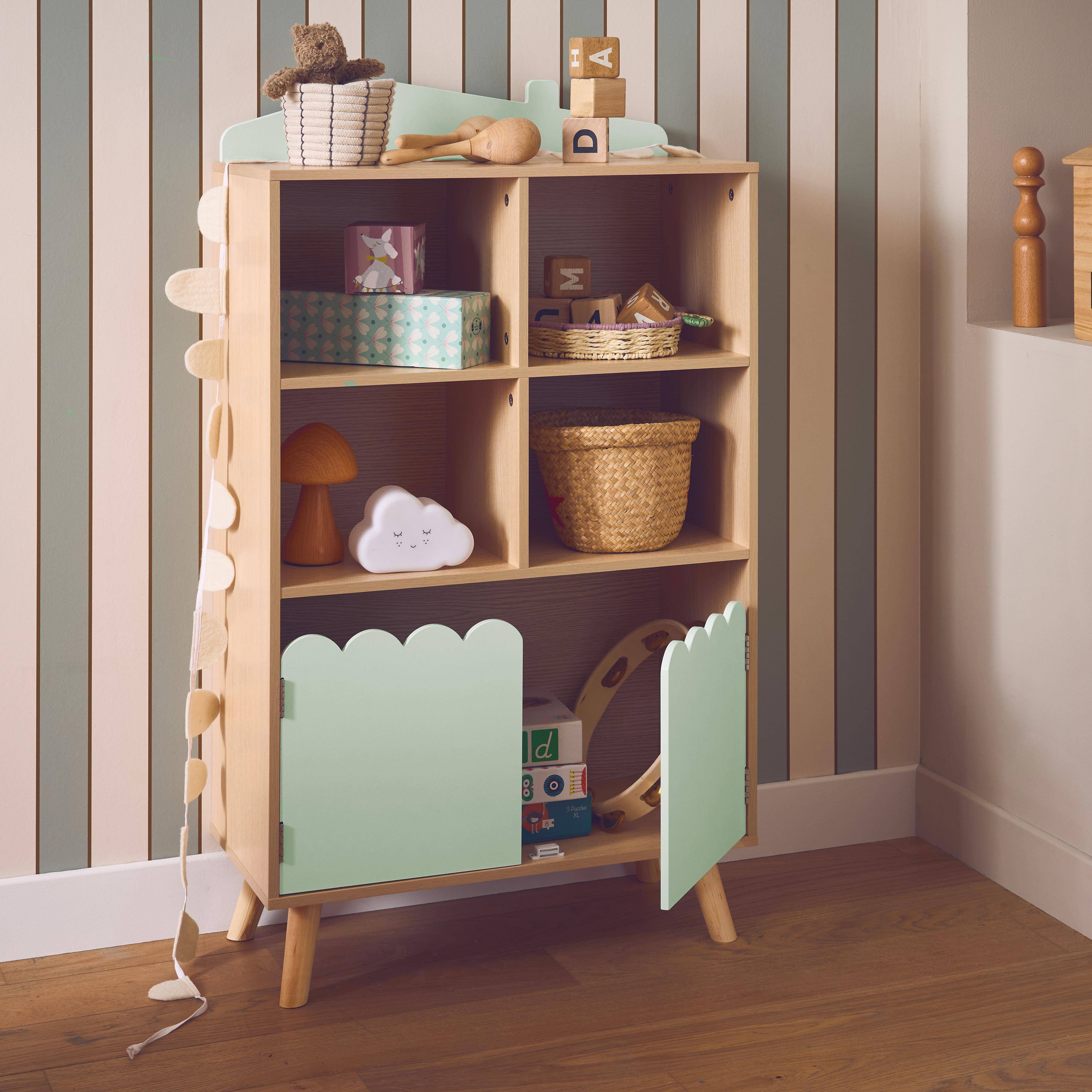 Azur - Biblioteca infantil madera de pino 2 puertas 4 estantes