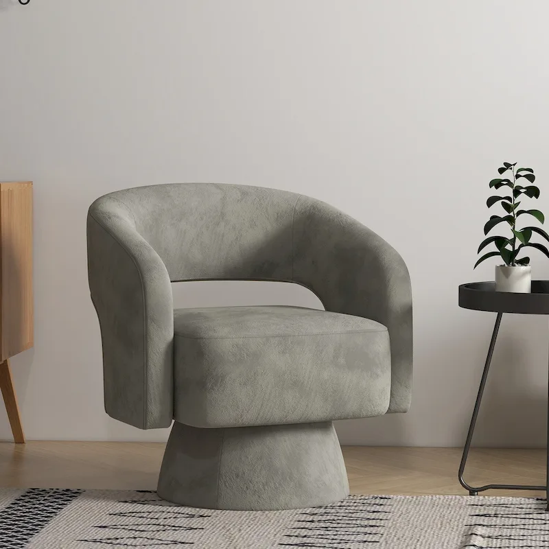 Modern Upholstered Armchair with 360-Degree Swivel Design