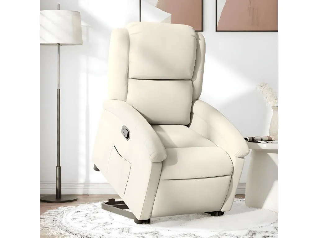Sillón reclinable elevable terciopelo crema