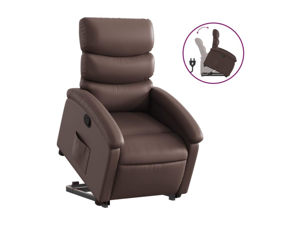 Sillón reclinable elevable cuero sintético marrón