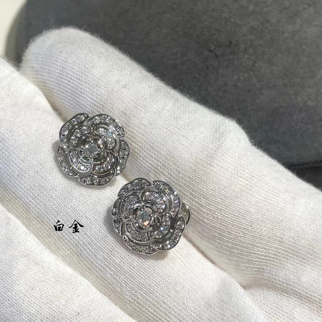 Chanel Diamond Camellia Stud Earrings - Original Replica Club