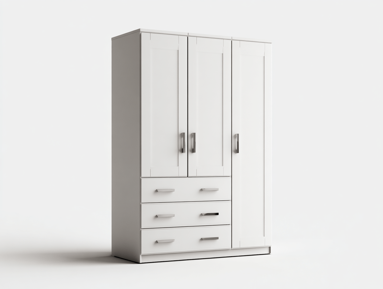 Armario ropero de madera 120×55×200 cm – blanco – con 3 puertas y 3 cajones