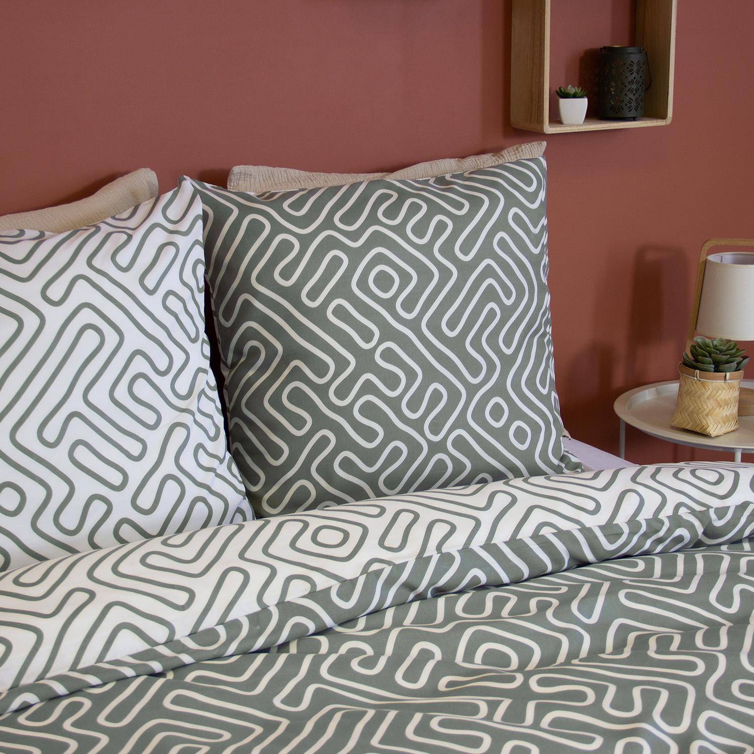 Aden - Ropa de cama de microfibra reversibles con estampado de laberinto gris, 2 plazas